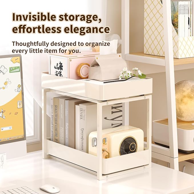 2 Tier Pull Out Cabinet Organizer with Sliding Basket Bathroom Cabinet Organizer, Bathroom Kitchen Multi-Purpose Under Sink Organizer and Storage Cabinet in Metal 1 pack