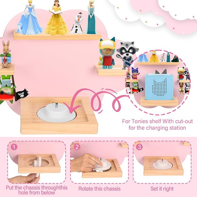 Clouds for Toniebox 1/2 Tonies Figures Organizer Storage Shelf Wall Mounted, Magnetic Floating Shelves for Toniebox Player Display Collection 20~30 Characters (Pink)
