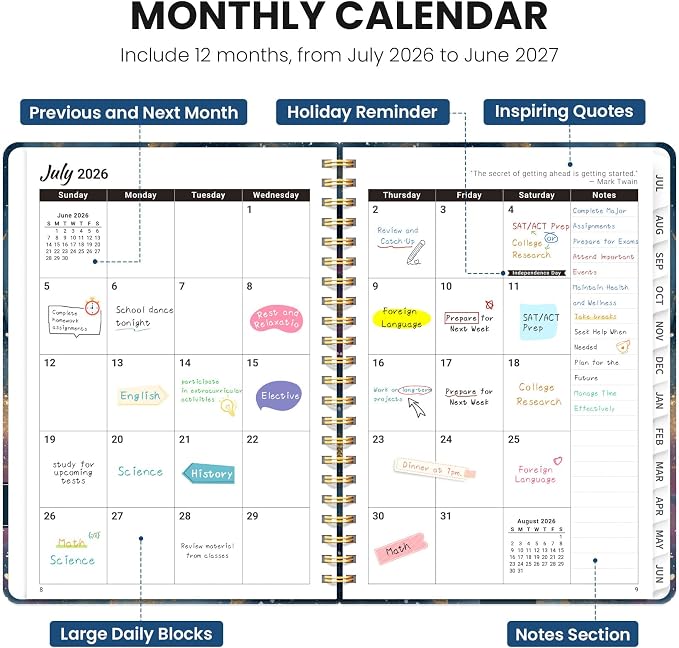 Planner 2026-2027, Hardcover Monthly and Weekly Academic Planner July 2026 - June 2027, Teacher and Student Calendar Agenda Book with Tabs, A5 (6.3" x 8.5"), Ideal for School and Office, Cosmic Swirl