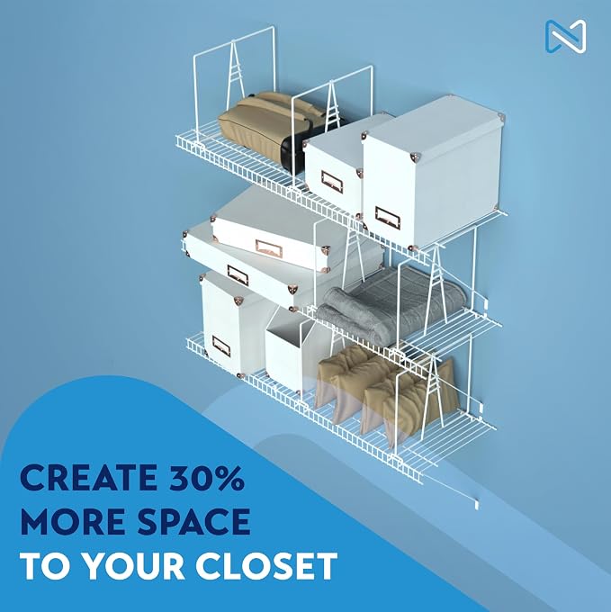 Tall White Wire Shelf Dividers for Closet Organization – Sturdy and Easy Set-Up Closet Shelf Dividers with Bonus Rose Gold Hanger (4, 16" Tall x 12" Wide)