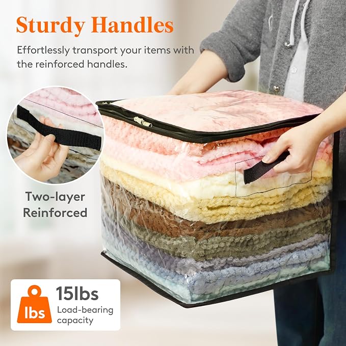 Lifewit 6 Pack Clear Clothes Storage Bags, Sweater Storage with Zipper, 36L Vinyl Foldable Moving Bags, Storage Container for Blankets Bed Sheet Sweater Yarns