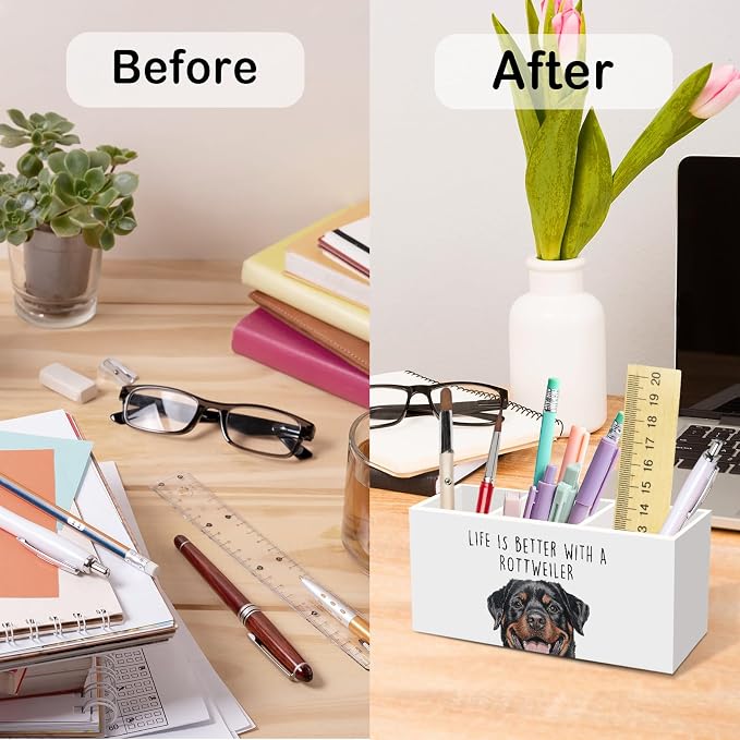 Rottweiler Dog Gifts Pen Pencil Holder for Desk, Funny Rottweilers Dog Lovers Gift Office Desk Accessories, Life Is Better with a Rottweiler Pen Holders Organizer for Women Bathroom Decor