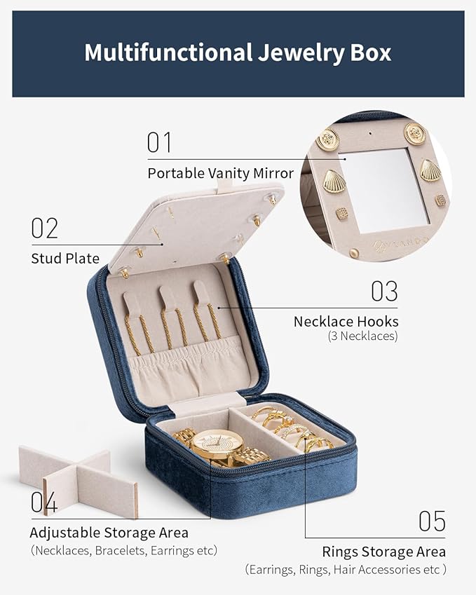 VLANDO Mom Gifts for Women, Travel Jewelry Case for Mother Gifts, Travel Gifts for Mother Mom from Daughters, Travel Essentials Small Jewelry Box, Jewelry Travel Organizer - Letter U, Dark Blue