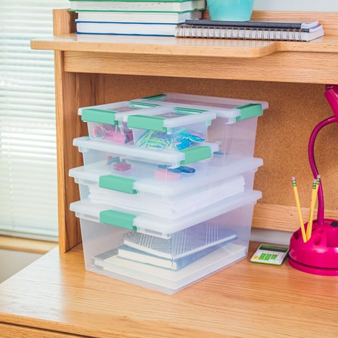 Sterilite 12-Pack Clip Box, Stackable Clear Plastic Bins with Latching Lids, Large - Writing, Arts or Crafts Supplies Storage Containers for Home, Office, Classroom and Workshop Organization