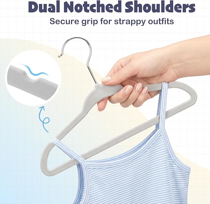 HOUSE DAY 11 Inch Velvet Baby Hangers 50 Pack Grey, Premium Kids Hangers for Children, Infant & Toddler Clothes, Durable Non Slip Small Baby Felt Hanger for Closet, Ideal for Everyday Use