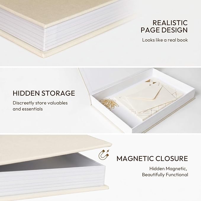 MAOBUYOU Decorative Storage Books Set of 2, Linen Cover, Gold Letters, Beige and Dark gray