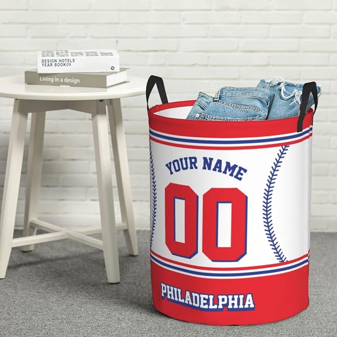 Custom Philadelphia Laundry Hamper Personalized Laundry Basket Customized Name And Number Collapsible Storage Basket for Bedroom Bathroom Living Room Baseball Fan Gifts