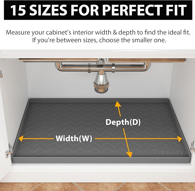 TigeJoy 22" x 22" Under Sink Mats for Kitchen Waterproof, Leak-Proof Silicone Mat Sink Protector and Cabinet Liner, Kitchen Essentials Organizer and Storage, Boot or Shoe Tray, Pet Feeding Mat
