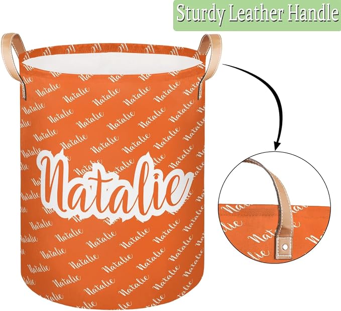 Personalized Laundry Basket, Custom Gift Laundry Hamper, Collapsible Nursery Waterproof Laundry Baskets, Dirty Clothes Toy Hamper with Handles Name Orange