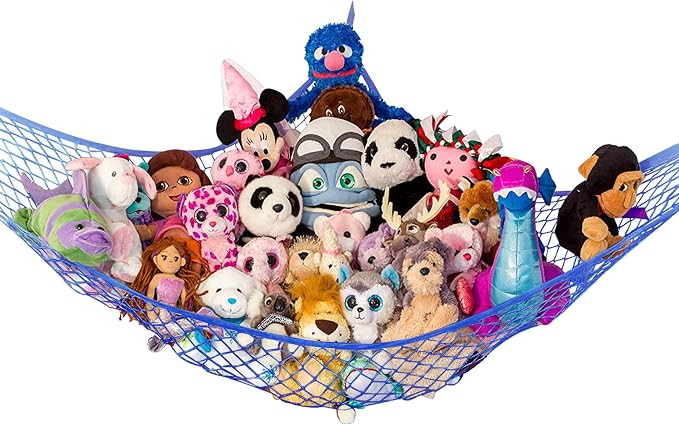Stuffed Animal Hammock, Large | Corner Stuffed Animal Storage & Plushie Net | Toy Hammock for Stuffed Animals | Holds 12lbs | Easy Hang, All Hardware Included | Blue Bedroom Decor | by Lilly's Love