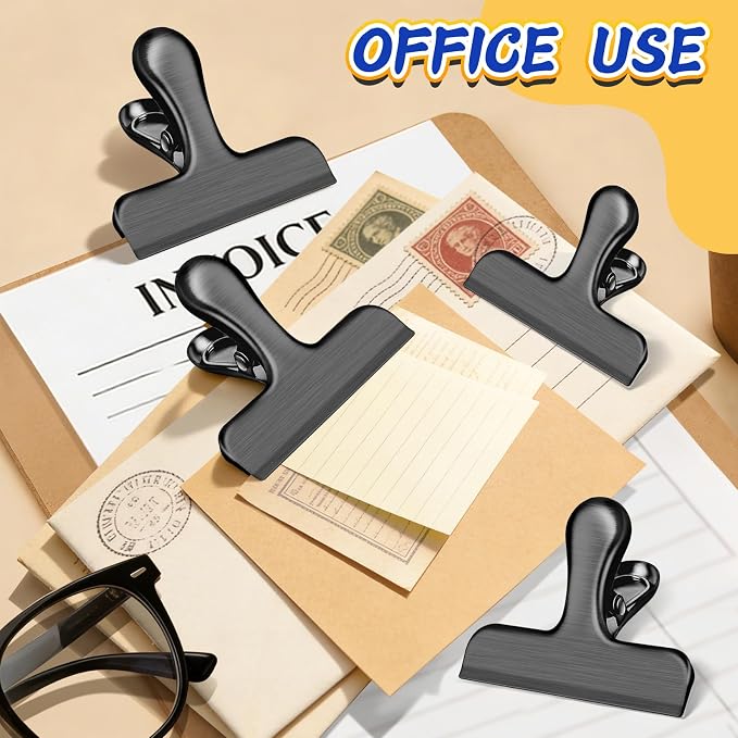 VNDUEEY 12 Pack Stainless Steel Chip Clips, Bag Clips for Food, Heavy Duty Chip Clip for Kitchen and Office to Seal Coffee Bags, Paper Sheets, Metal Clip Air Tight Seal-3 Inches, Black