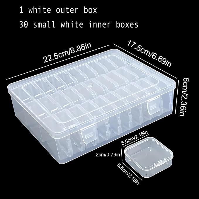 Bead Organizer Box,30Pcs Small Clear Plastic Bead Storage Containers, Craft Storage Box with Hinged Lid,1 sheet Labels, Mini Box for Jewelry Making DIY Bracelets Beading Nails Screws Seeds Small Parts