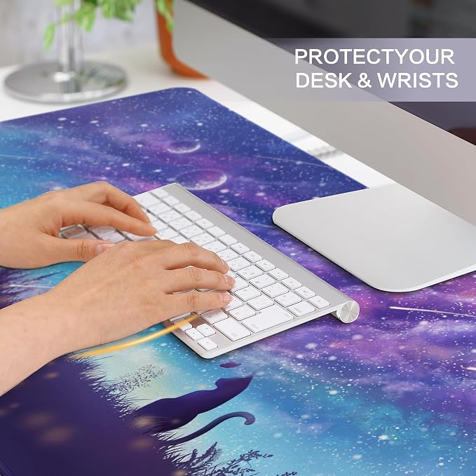 Lokigo Gaming Mouse Pad, Large Mouse Pad for Desk, Desk Mat Extended Mousepad, Cute Purple DeskPad with Non-Slip Rubber Base, Computer Mats for Desktop Home Office (31.5"x15.7", Cat)