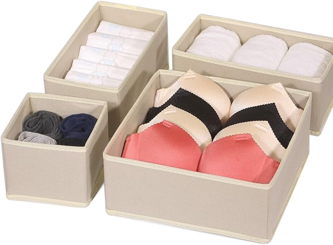 DIOMMELL 9 Pack Foldable Cloth Storage Box Closet Dresser Drawer Organizer Fabric Baskets Bins Containers Divider for Baby Clothes Underwear Bras Socks Lingerie Clothing,Beige 333