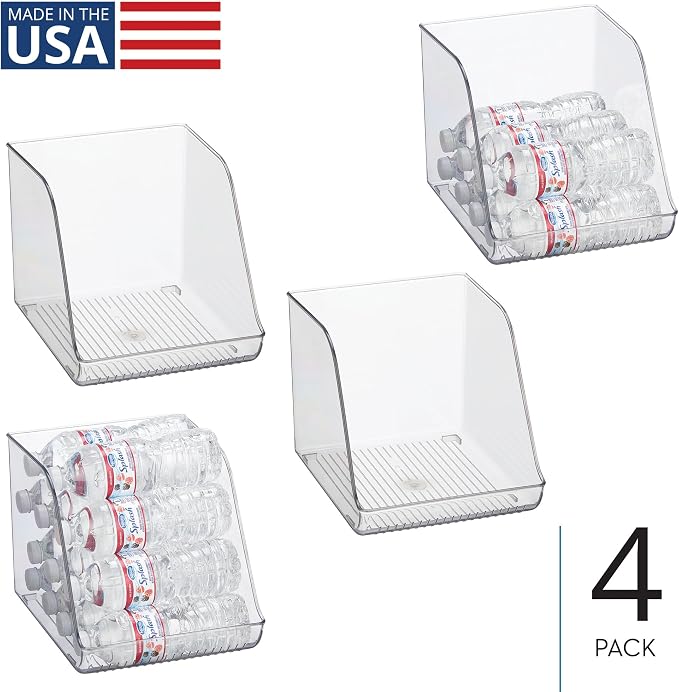 iDesign Plastic Water Bottle Organizer for Fridge, Clear, 4-Pack | Bottle Holder, For Kitchen and Pantry