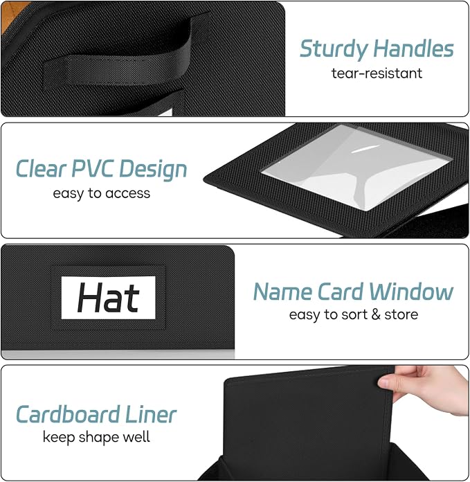 AOODA 2 PCS Stackable Hat Storage for Baseball Caps, Holds up to 24 Caps Hat Organizer for Closet, Sturdy Snapback Boxes for Men with Cardboard (Pure Black)