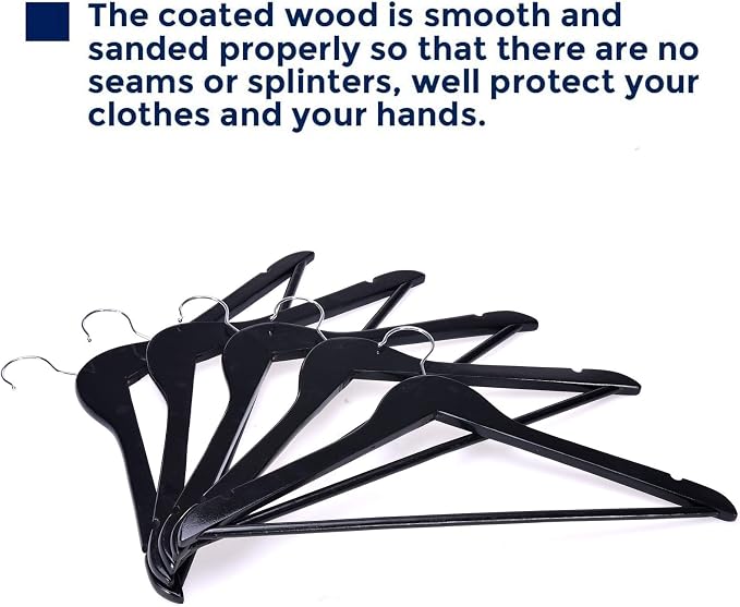 JS Hanger Wooden Coat Hangers, 20 Pack High Grade Wood Suit Hangers with Non Slip Pant Bar - Extra Smooth and Splinter Free Black Finish Wooden Suit Hangers for Closet Organization