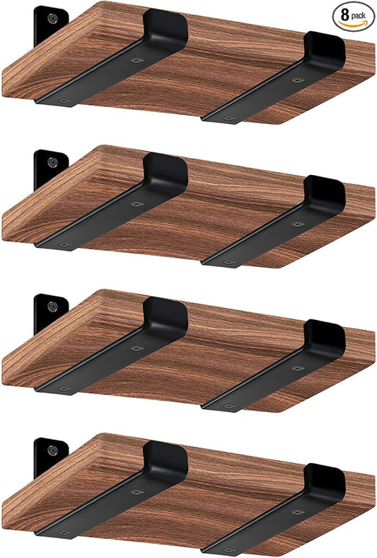 8 Pack - 5.5" L x 4" H x 1.5" W J Lip Shelf Brackets Rustic Farmhouse Iron Wall Floating Shelf Bracket Metal Shelf Bracket Industrial Shelf Supports with Screws Black