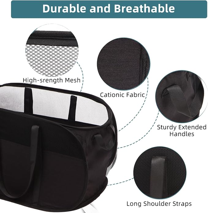 2 Pcs Collapsible Laundry Baskets, Tear Proof Pop Up Laundry Hamper with Dual Handles, Durable Foldable Laundry Basket, Easy to Carry Laundry Hamper for Home, Laundry Room, Bedroom, Dorm, Travel Black