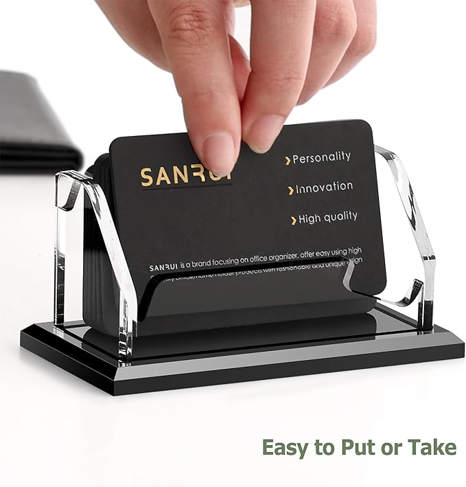 SANRUI Black Business Card Holder for Desk 1 Slot , Clear Acrylic Horizontal Name Card Stand for Women and Men, Desktop Organizer Display for Office Home Exhibition - 60 Card Capacity 1 Pack