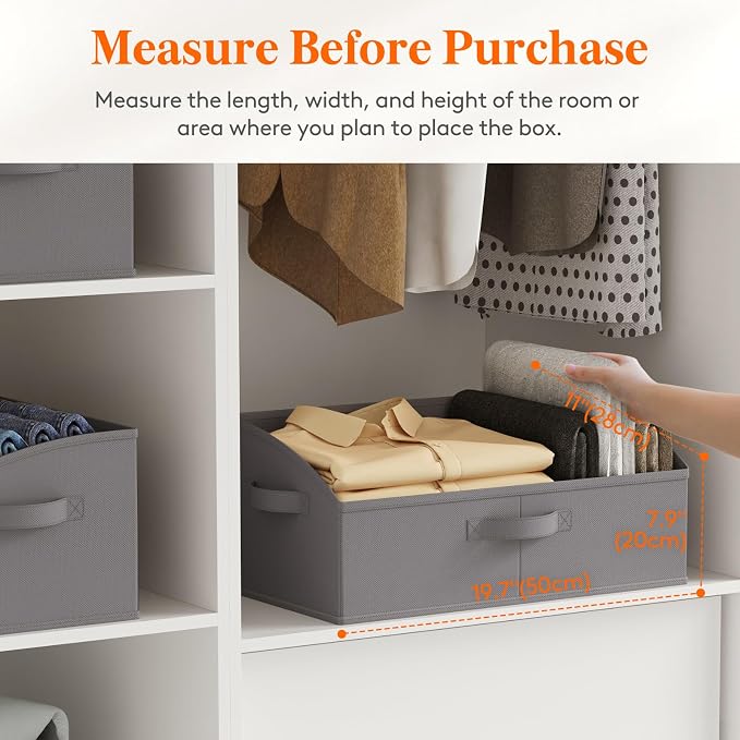 Lifewit Trapezoid Closet Storage Bins for Shelf, 6 Packs Non-woven Closet Organizer Baskets with Handles, Foldable Clothes Containers Boxes for Clothing, Book, Purse, 23L, Extra Large, Gray