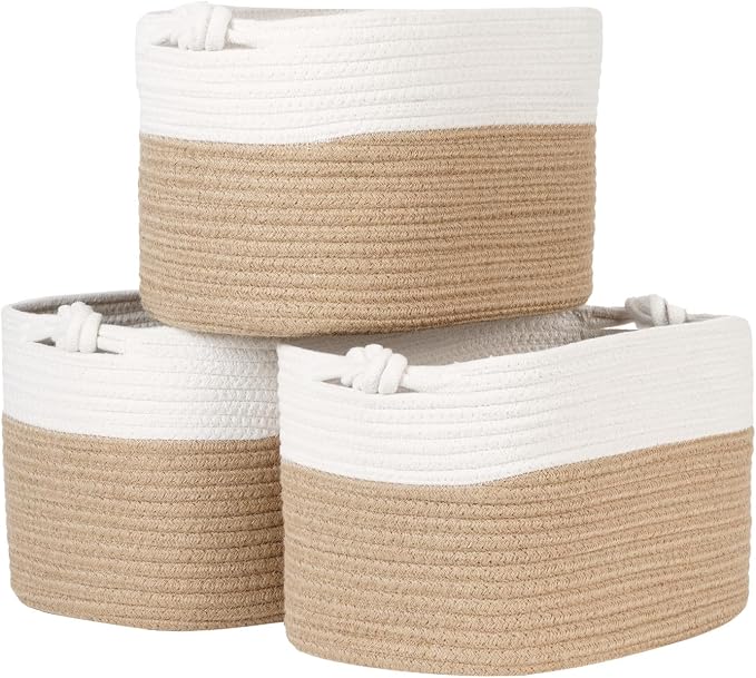 Temary Woven Storage Baskets, Set of 3 Rope Baskets for Storage Clothes, Towels, Versatile Boho Storage Bins (Jute, 13"x9.8"x8.5")