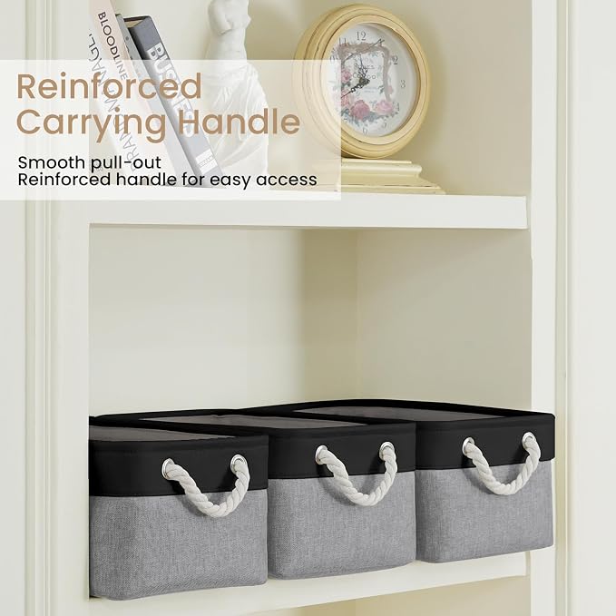 Storage Baskets for Shelves 13.8x9.8x6.7 Inch, Foldable Fabric Storage Bins with Handles, Small Storage Baskets for Organizing Closet, Office, Home Organization (6-Pack, Black&Gray)
