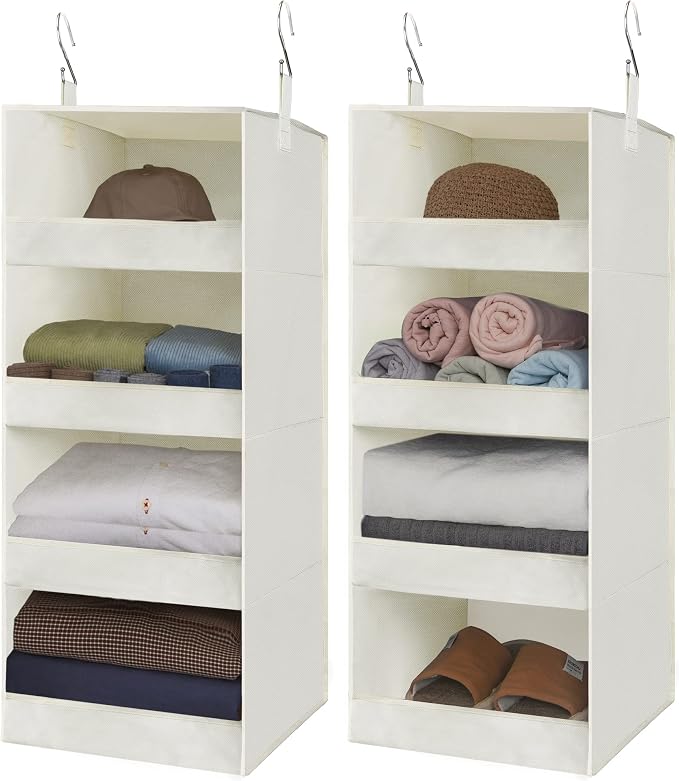 GRANNY SAYS 4-Shelf Hanging Organizer, Closet Hanging Shelves, Space Saver for Bedroom & Living Room, Beige, 2-Pack