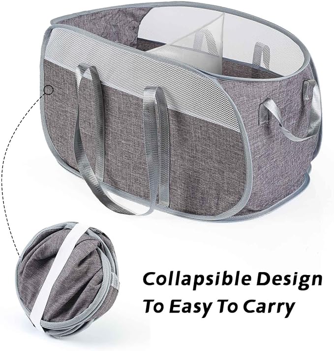 Collapsible Laundry Baskets, 2 Compartment Pop Up Mesh Hamper Foldable 75L Large Capacity Dirty Cloths Basket, Lightweight Foldable Laundry Basket for LaundryRoom, Bathroom or Travel (Grey)