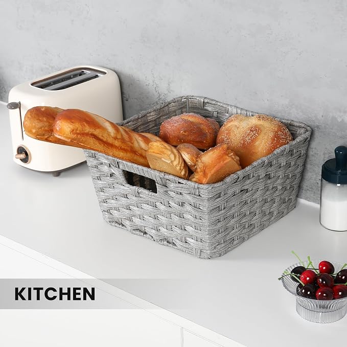 Onlytak Wicker Storage Baskets, Baskets for Shelves, Toilet Paper, Woven Storage Baskets for Organizing, Grey, 12" x 12" x 6", 2-Pack
