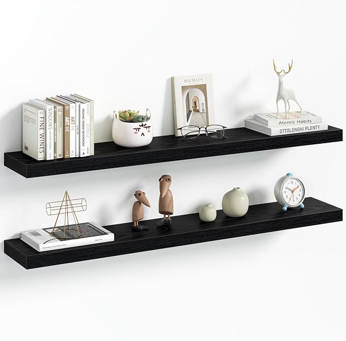Vivelove 40 Inch Floating Shelves Wall Mounted for Display, 6.5 Deep Duty Shelves with Invisible Brackets for Living Room,Bedroom,Kitchen, Bathroom Storage & Decor,40" Wx6.5 Dx1.4 H - Black