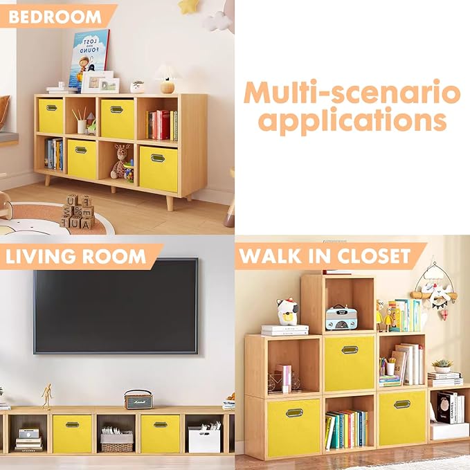 ShellKingdom Storage Bins, Foldable Fabric Storage Cubes And Cloth Storage Organizer Drawer with Metal Handle For Closet And Toys, 11 X 10.5 X 10.5 INCH, 2 Pack (Yellow)
