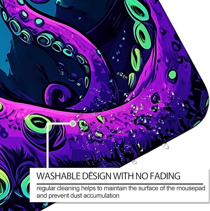 Octopus Monster Gaming Desk Mat, Computer Keyboard Large Extended Cool Neon Animal Mouse Pad for Office and Home, 31.5×11.8 Inches, XL