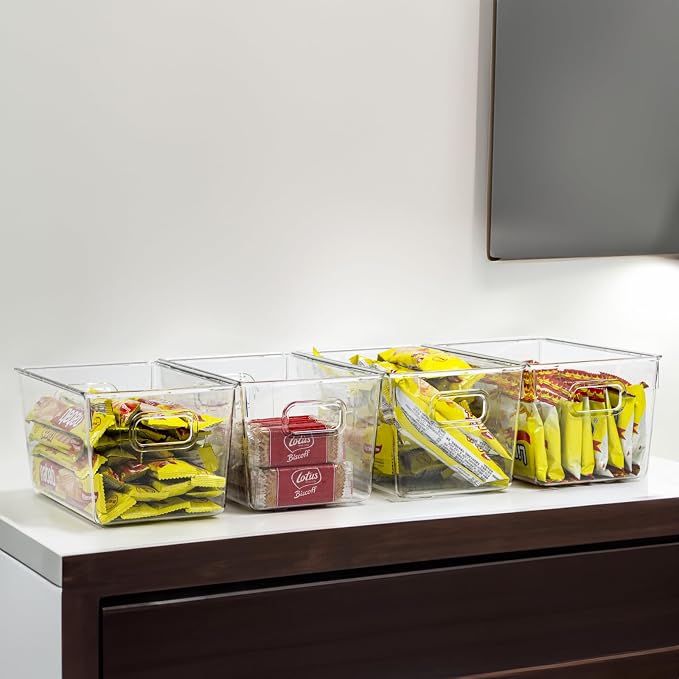 ZEXALOR 10 PACK Clear Storage Bins Clear Storage Containers for Kitchen Pantry Organization, Organizing Bins with Built in Handles, Cabinet Organizers