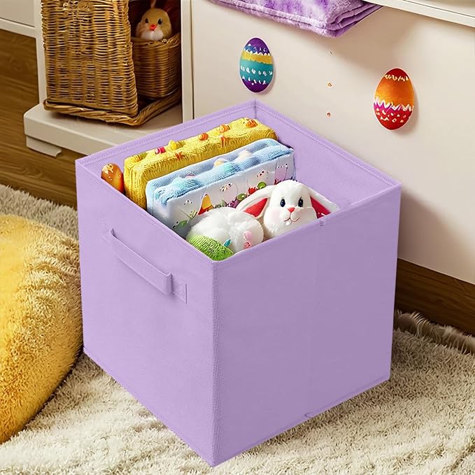 PowerKing Collapsible Storage Cubes with Handles, Fabric Foldable Bins for Closet Shelves, Durable Organization Storage Bins, 10.5'' x 11'' x 10.5'', 2 Pack, Purple
