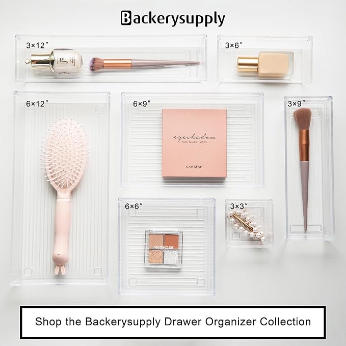 Clear Plastic Drawer Organizer Tray for Vanity Cabinet (Set of 10),Storage Tray for Makeup, Kitchen Utensils, Jewelries, and Gadgets