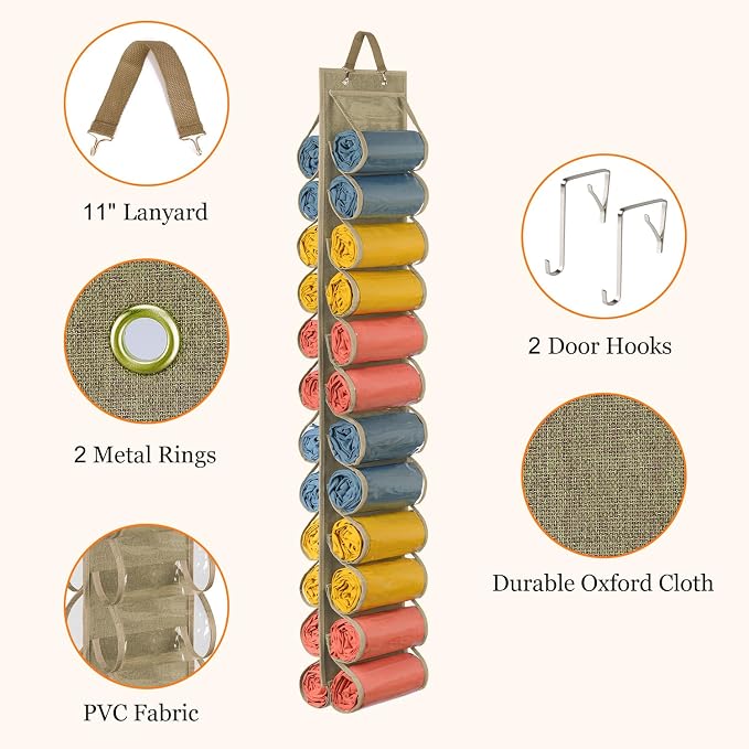 Lirex Scarf Storage Organizer with 24 Pockets, Yoga Legging Storage Organizer for Family Closet Bedroom, Light Coffee