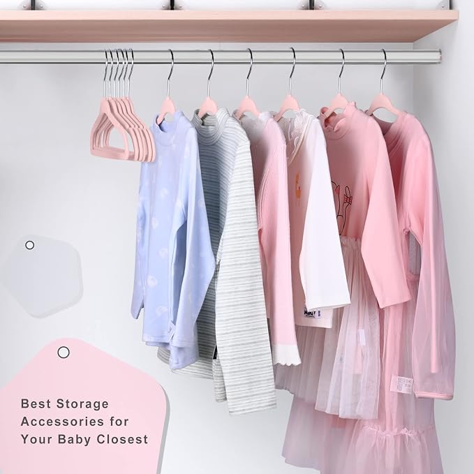BAGIAL 50 Pack Kids Velvet Hangers 14 Inches Children's Clothes Hangers Non-Slip Baby Hangers for Infant/Toddler (Blush Pink)