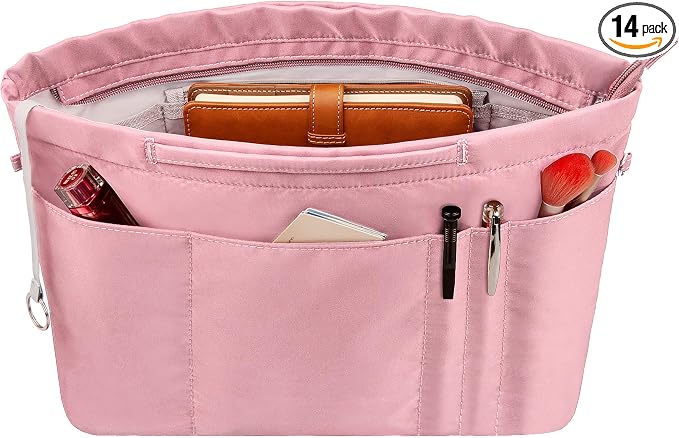 Vercord Purse Insert Organizers for Tote Handbag Bag in Bag with Zipper Liner Bag Organizer for Women 14 pockets