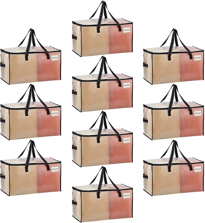 VENO 10 Pack Heavy Duty Moving Bags, Clear Storage Bags for Clothes and Comforters, College Dorm Essentials Packing Supplies, Foldable Boxes Alternative (Clear, 10 Pack)