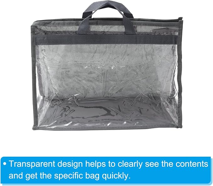 PATIKIL Handbag Dust Bags, 2 Pack Clear Purse Storage Organizer M Size PVC Dustproof Handbag Cover Transparent Purse Protector, Gray