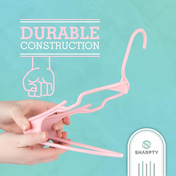 Sharpty Plastic Hangers Clothes Hangers for Clothing, Closet, Coats & Shirts - Notched, Durable, Space Saving - for Everyday Standard Use, Room Essentials & Basics - 50 Pack - Pink