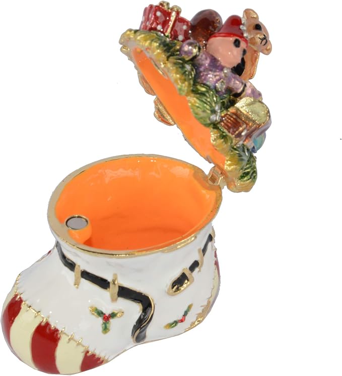 Christmas Ornament Trinket Box Jewelry Box Hand Painted Decorative Box with Hinged Lid Ring Earring Holder Holiday Figurine Collectible