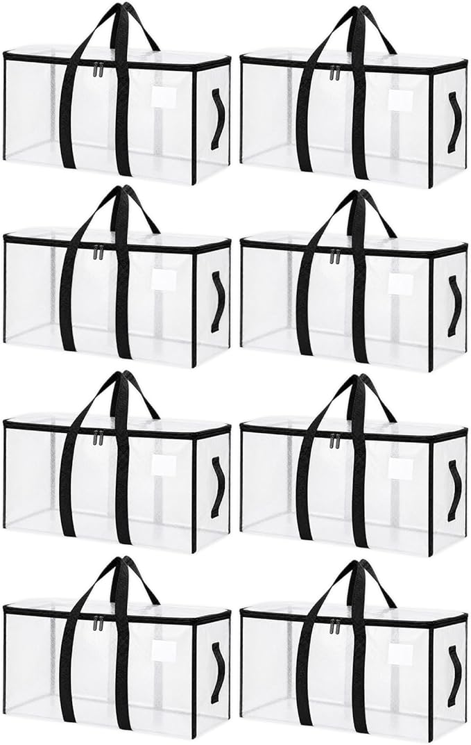 Songrey Heavy Duty Moving Bags, 8 Pack Large Storage Bags with Zipper & Handles, Waterproof Totes Bags for Clothes Packing, Moving, College Supplies, Home Organization