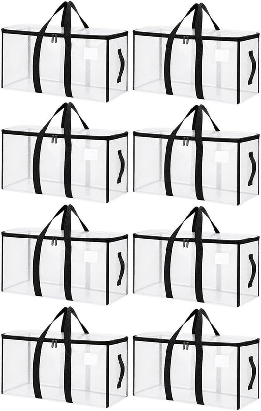 Songrey Heavy Duty Moving Bags, 8 Pack Large Storage Bags with Zipper & Handles, Waterproof Totes Bags for Clothes Packing, Moving, College Supplies, Home Organization