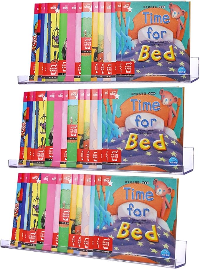 Sooyee 3 Pack 15 Inch Acrylic Invisible Kids Floating Book Shelves for Kids Room,Modern Picture Ledge Display Shelf Toy Storage Wall Shelves,Clear