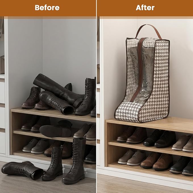 4 Pack Boot Storage Organizer Tall Boots, Brown Portable Travel Shoe Bag， Waterproof Boot Bags for Cowboy Boots Storage, Portable Dust Proof Shoes Bag for Organizer Packing, Travel and Daily Use