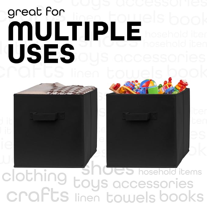 11x11 Cube Storage Bins - 2 Pack - 11 Inch Cube Storage Bin for Bedroom, Living Room, Clothes and Toys; 2 Handles, Foldable Cubby Organizer Bin