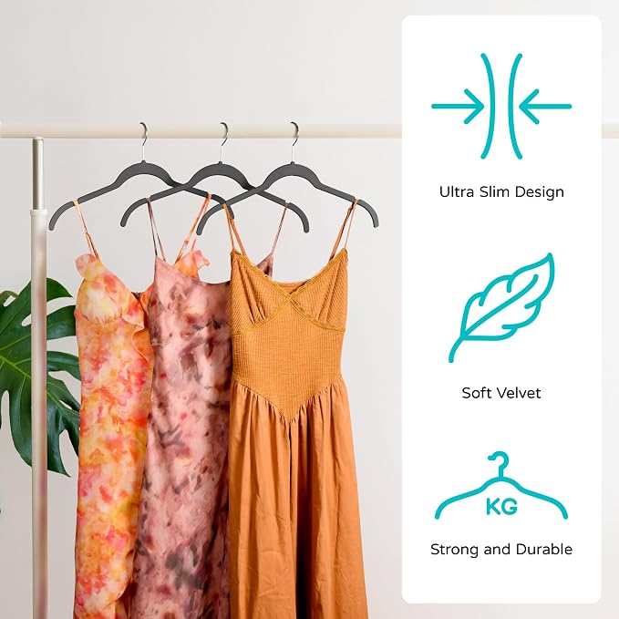 Sishynio Velvet Hangers 100 Pack, Non Slip Slim Clothes Hangers for Shirts, Suits and Dresses, Flocked Space Saving Closet Hangers with Swivel Hooks for Wardrobe Organization(Black)