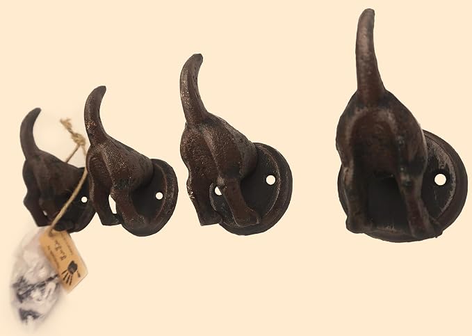 Lulu Decor, 100% Cast Iron Dog Tail Heavy Duty Hooks, Key Holder, Coat Decorative Hooks for Dog Lovers - Wall Mount Leash Holder for Wall Storage - Stylish (8 pcs)